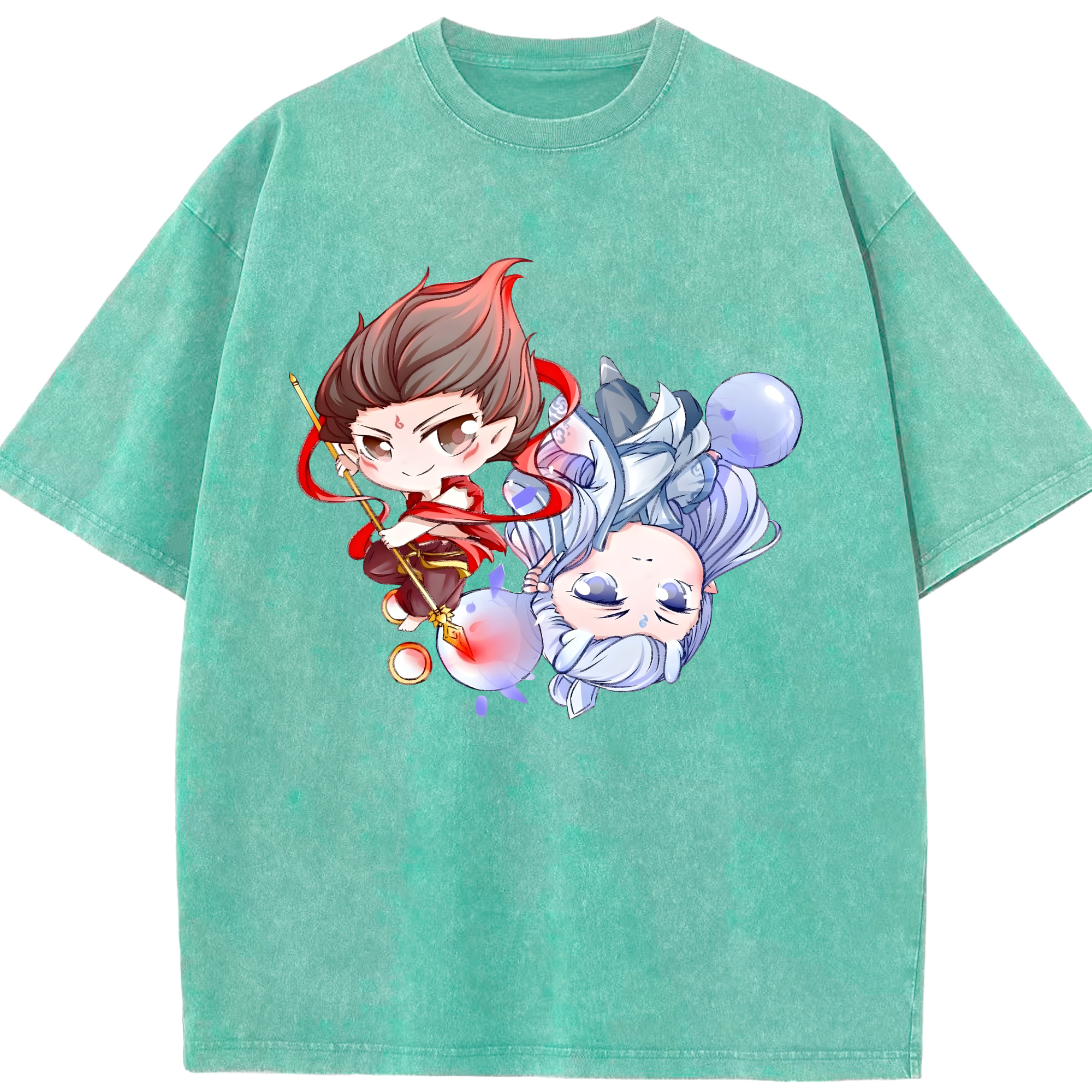 （画像用） Ne Zha 2 ナタ 魔童の大暴れ 綿100% ヴィンテージ風 半袖Tシャツ（フロントプリント）
